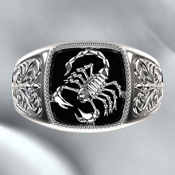 ✨Fashion Gothic Style Trendy Black Scorpion Pattern Ring For Men, GPMB1493-7 - Picture 3 of 5